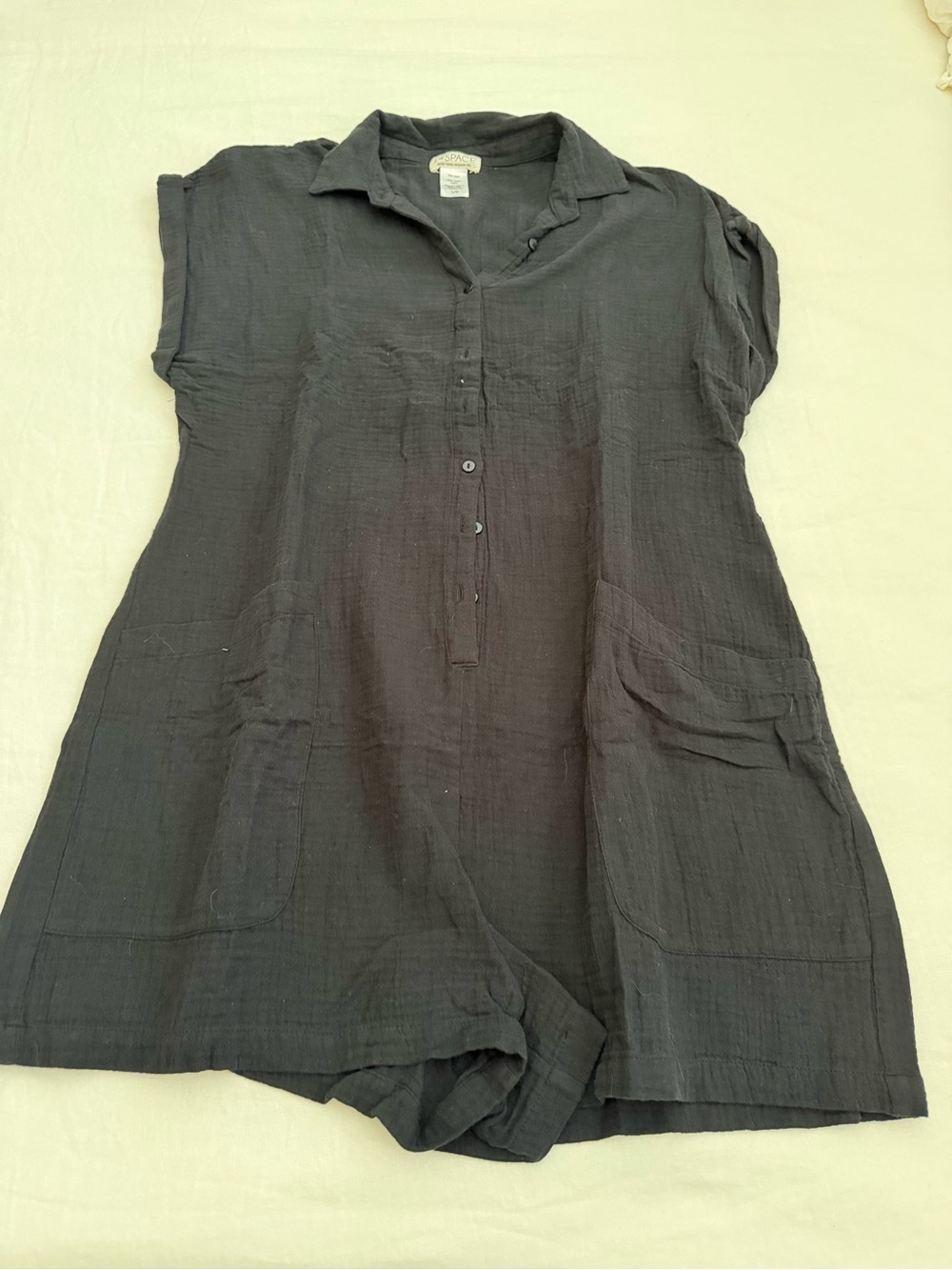 l*space Black Short-Sleeve Button Romper with Pockets